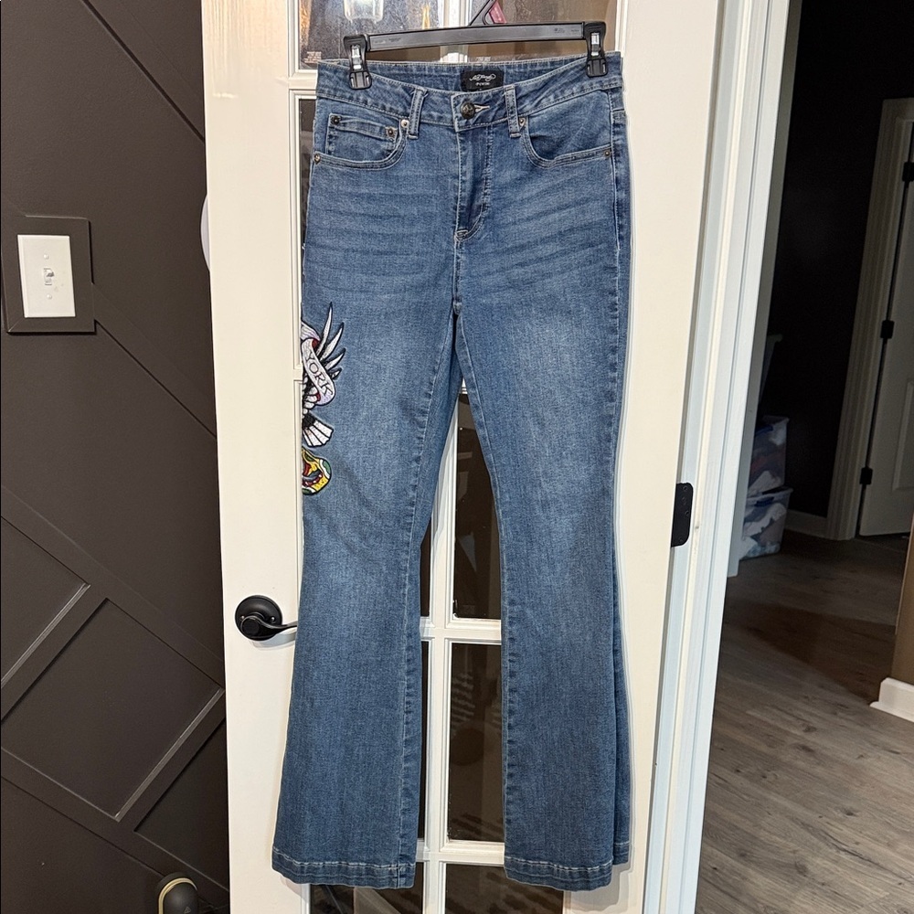 ED HARDY Vintage Y2K Flare Jeans  Embroidery Size 28 - Picture 13 of 14